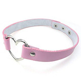 Women Leather Choker Necklace, Grils Punk Goth Emo Heart Collar Choker Chain, Pink Silver