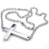Men Women Stainless Steel Sideways Cross Pendant Necklace Chain, Silver, 22 inch