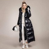 High Shine Puffer Coat - Plus Size Extra Long Puffer Coat With Faux Fur Hood