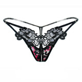 Hot Sexy Low-waist Temptation Thongs Flower Embroidery Open Crotch Panties