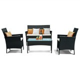 4 Piece Patio Rattan Wicker Furniture Set