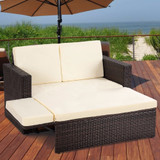 2PCS Patio Set Rattan Loveseat And Ottoman