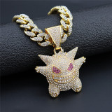 Full Cubic Zircon Gengar Pendant Necklace  Ice Out Designer Necklace With Cuban Link Chain For Men