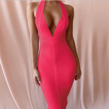 Ocstrade White Bandage Dresses 2019 New Arrivals Summer Deep v Neck Sexy Bodycon Dress Party Women Halter Bandage Dress Rayon
