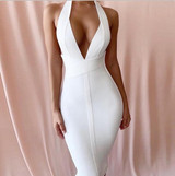 Ocstrade White Bandage Dresses 2019 New Arrivals Summer Deep v Neck Sexy Bodycon Dress Party Women Halter Bandage Dress Rayon
