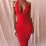 Ocstrade White Bandage Dresses 2019 New Arrivals Summer Deep v Neck Sexy Bodycon Dress Party Women Halter Bandage Dress Rayon