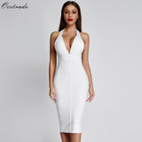 Ocstrade White Bandage Dresses 2019 New Arrivals Summer Deep v Neck Sexy Bodycon Dress Party Women Halter Bandage Dress Rayon
