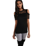 Summer Blusas Sexy Shirts Slim Hollow Out Shirts Plus Size Block Cold Shoulder Blouse Slim Blusa Feminino Women Tops
