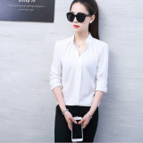 2019 Summer Women Chiffon Blouse Shirts Ladies White Elegant Sexy V-neck Blouse Long Sleeve Shirt Female Office Shirt