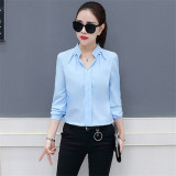 2019 Summer Women Chiffon Blouse Shirts Ladies White Elegant Sexy V-neck Blouse Long Sleeve Shirt Female Office Shirt