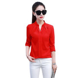 2019 Summer Women Chiffon Blouse Shirts Ladies White Elegant Sexy V-neck Blouse Long Sleeve Shirt Female Office Shirt