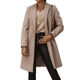 Autumn and Winter Three-Quarter Sleeve Vintage long coat women 2020 Elegant V-Neck Button Lapel Pocket Woolen Coat Women's