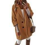 Autumn and Winter Three-Quarter Sleeve Vintage long coat women 2020 Elegant V-Neck Button Lapel Pocket Woolen Coat Women's