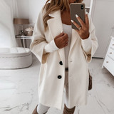 Autumn and Winter Three-Quarter Sleeve Vintage long coat women 2020 Elegant V-Neck Button Lapel Pocket Woolen Coat Women's