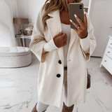 Autumn and Winter Three-Quarter Sleeve Vintage long coat women 2020 Elegant V-Neck Button Lapel Pocket Woolen Coat Women's