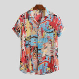Cotton Colorful Print Short Sleeve Low Neck Print Lightweight Shirt Casual Fashion Short Sleeve Casual Short Sleeve Top