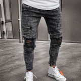 FeiTong Jeans Men Top Brand Men Clothes 2019 Skinny Stretch Denim Pants Distressed Ripped Freyed Slim Fit Jeans Trousers Of Male