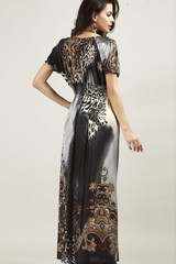 Grey Leopard Print Boho Chic Maxi Dress