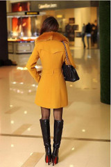 Winter Woolen Blend Plus Size Trench Coat Faux Collar Jacket