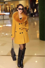Winter Woolen Blend Plus Size Trench Coat Faux Collar Jacket