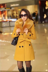 Winter Woolen Blend Plus Size Trench Coat Faux Collar Jacket