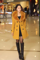 Winter Woolen Blend Plus Size Trench Coat Faux Collar Jacket