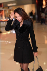 Winter Woolen Blend Plus Size Trench Coat Faux Collar Jacket