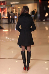 Winter Woolen Blend Plus Size Trench Coat Faux Collar Jacket