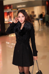 Winter Woolen Blend Plus Size Trench Coat Faux Collar Jacket