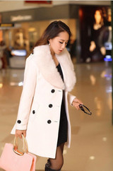 Winter Woolen Blend Grey Trench Coat Faux Collar Double-Breasted Jacket