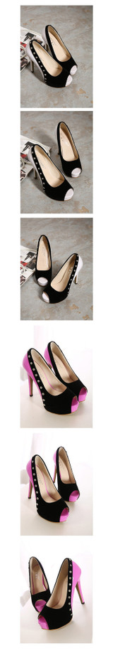 Pink Rhinestone Stiletto Heel Peep Toe High Heels Platform Pumps Dress Shoes