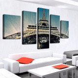 5 Panel Paris Tower City Landscape Modern Canvas Painting Print Wall Art Picture Living Room Bedroom Decoration Unframed
