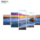 Oil Canvas Painting Picture Wall Art Poster Frame Home Decor 5 Panel Sunset Huge Waves Reef Beach Seascape Modern Printed PENGDA