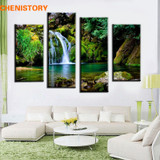 Unframed 4 Panel Waterfall And Green Lake Large HD Picture Modern Home Wall Decor Canvas Print Painting For Living Room Artwork