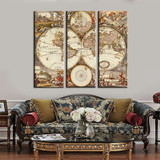 Unframed 3 Panel Vintage World Map Europe Painting Home Decor Wall Art Picture Canvas Printed Painting For Living Room Artwork