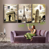 3 Panel Canvas Paintings Art European Paris Italy Tower Wall Pictures For Living Room Home Decor Unframed