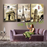 3 Panel Canvas Paintings Art European Paris Italy Tower Wall Pictures For Living Room Home Decor Unframed