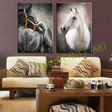 2 Pcs/Set Modern Oil Painting Art Black White Horse HD Print Canvas Painting Wall Pictures for Living Room Decorative Pictures