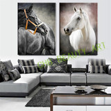 2 Pcs/Set Modern Oil Painting Art Black White Horse HD Print Canvas Painting Wall Pictures for Living Room Decorative Pictures