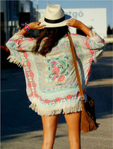 New Fashion Women Boho Fringe Floral Kimono