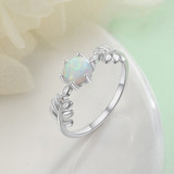 925 Sterling Silver Leafy Opal Ring