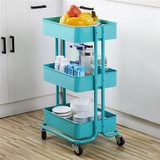 3-Tier Home Cart Kitchen Storage Utility Cart Shelves Multifunction Trolley Service Cart with 4 Swivel Caster Wheels