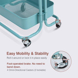 Racksphile 3-Tier Metal Rolling Storage Cart Multifunction Heavy Duty Rolling Utility Cart with Lockable Wheels Mesh Baskets Trolley Organizer Cart for Bathroom Kitchen Kids' Room Laundry Room (Blue)