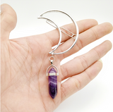 Crescent Moon Crystal Drop Hair Clip
