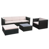 6 Piece Outdoor Rattan Cushioned Patio Sofa