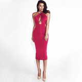 Hollow Out Backless Halter Neck Her Fashion Long Pencil Womens Dress