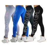 Workout High Waist Letter Printing Her Fashion Slim Fitness Leggings