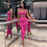 2 Piece Set Womens Dress Ribbed Crop Top And Skirt Set Midi Dress
