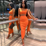 2 Piece Set Womens Dress Ribbed Crop Top And Skirt Set Midi Dress