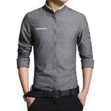 Men's Shirt Mix Cotton Stand Collar Design Long Sleeve Dress Shirts